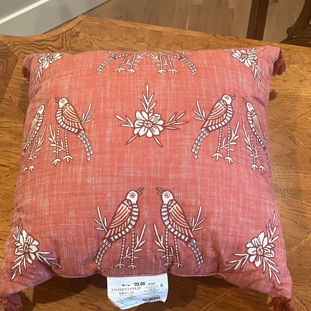 Threshold throw pillow, rusty red.